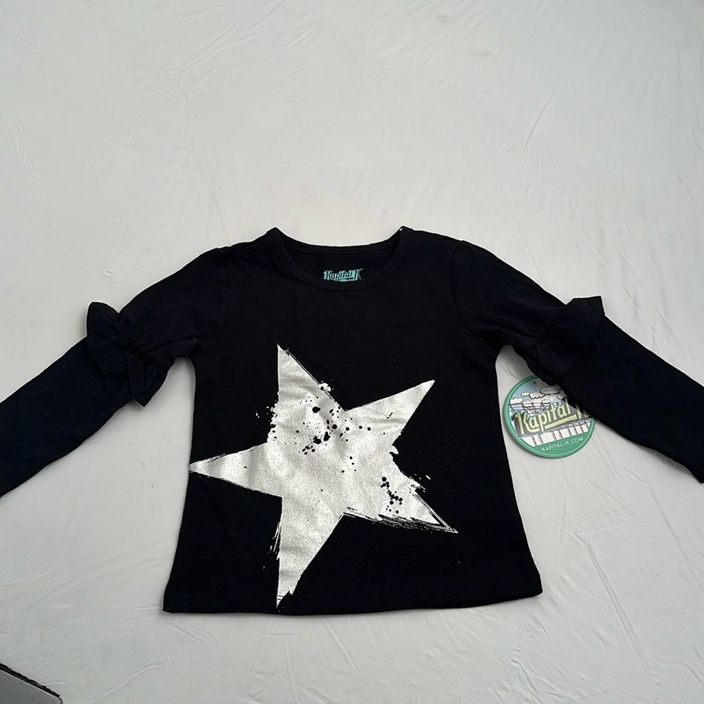 Kapital K black ruffle long sleeve silver star active top